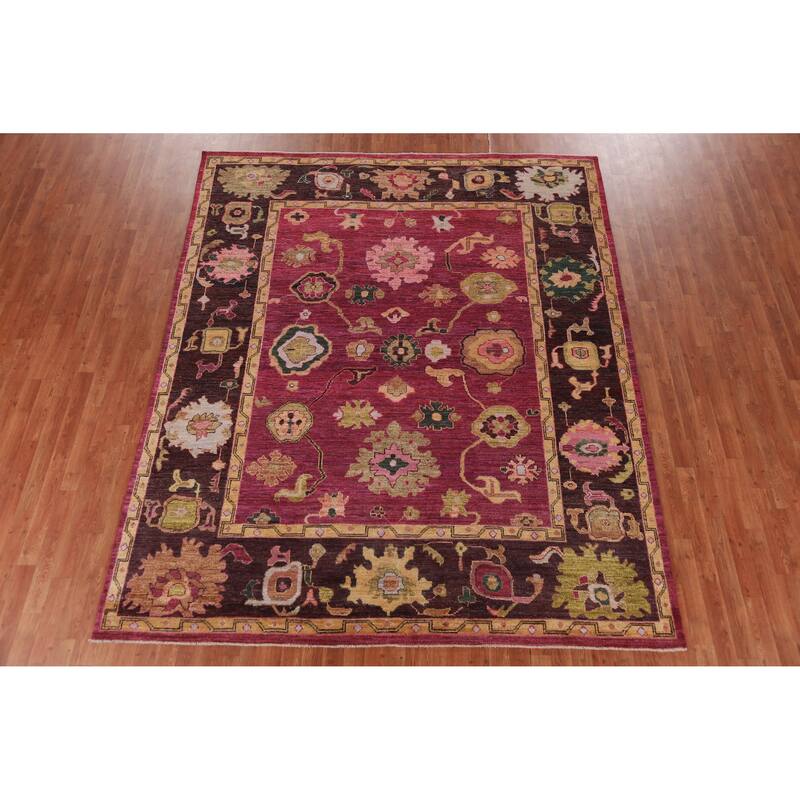 Hand Knotted Oriental 100% Wool Carpet Transitional All-Over Pink Oushak Area Rug - 9' 9'' X 8' 0''
