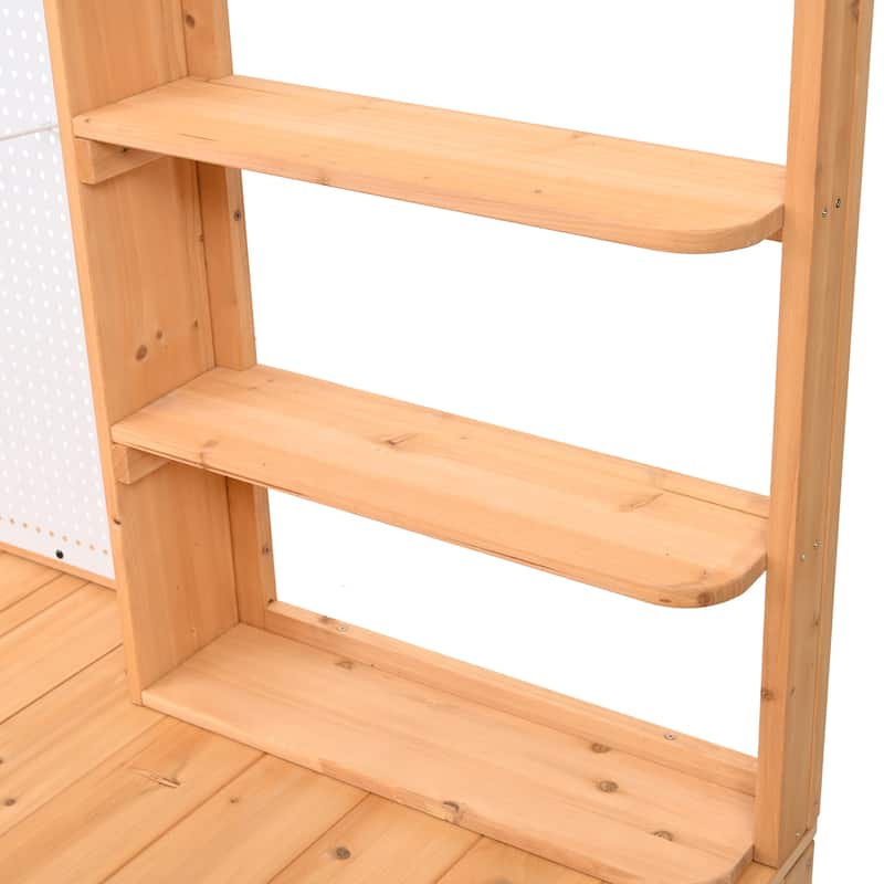 Roomfitters Fir Wood Potting Bench with Hutch, 4 Shelves, storage units, Cabinet & Pegboard Hooks, Outdoor Garden Work Table