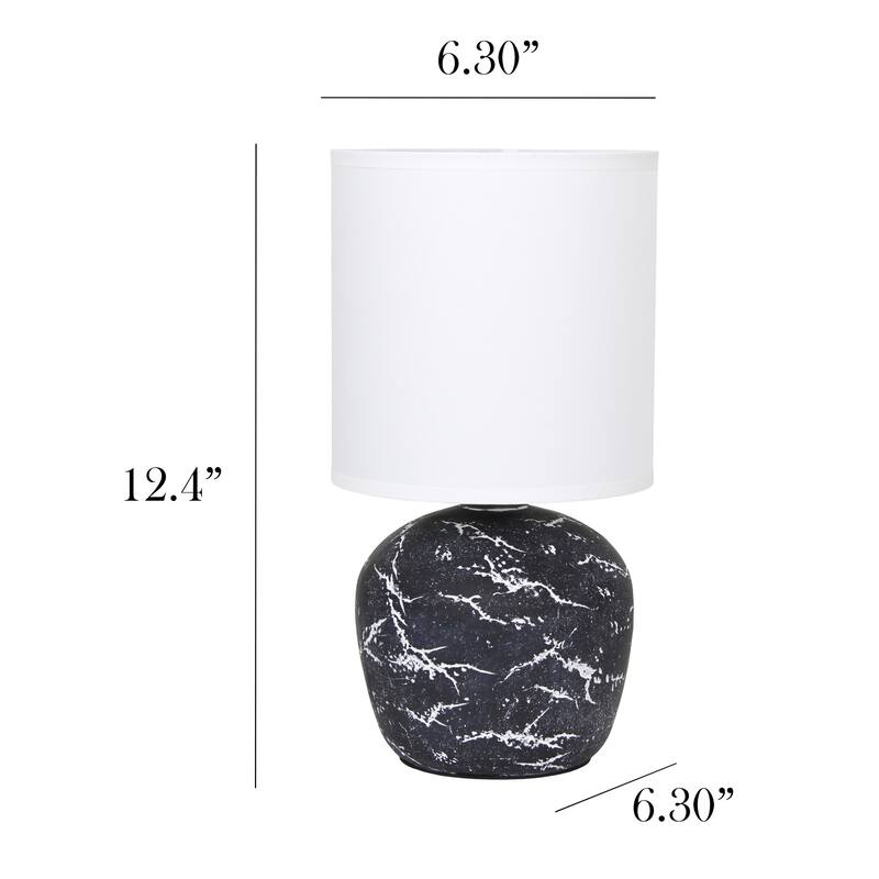 Rounded Marble Style Table Lamp with Drum Shade - 12.5" - Black and White