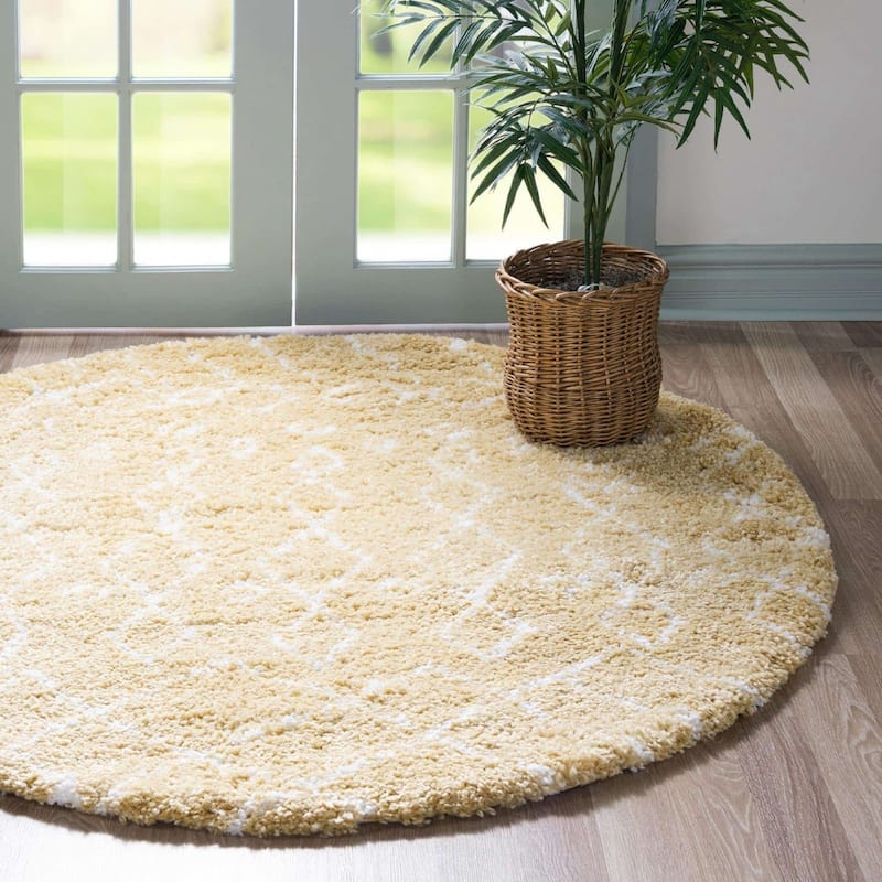 Shag Shoploni Collection Area Rug - 8' Round - Yellow