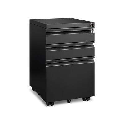 3 Drawer File Cabinet, Under Desk Mobile Filing Cabinet with Lock for A4-Size/Letter-Size/Legal-Size, Black