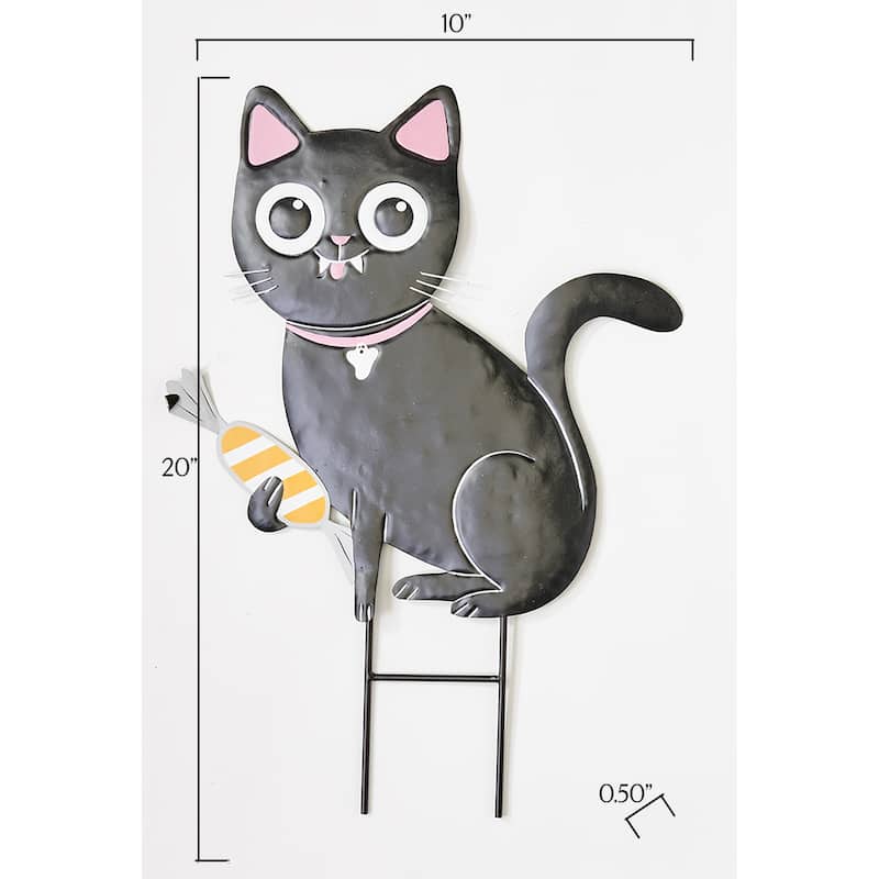 20" Metal Halloween Black Cat with Candy Garden Stake