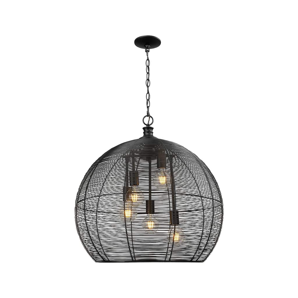 Calypso 5 Light Pendant in Matte Black with Matte Black Shade