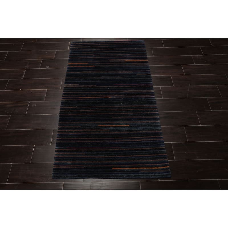 Tibetan Modern & Contemporary Plush Pile 3'1''x5'2'' Hand Knotted Wool Navy Rug - 3' 1'' x 5' 2''