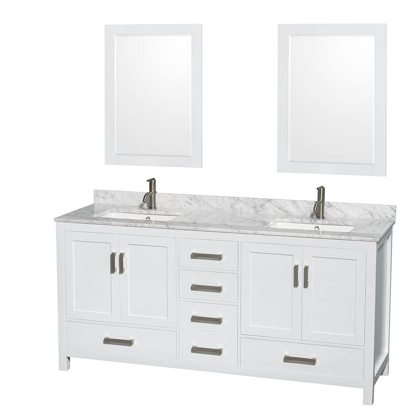 Wyndham Collection WCS141472DUNSM24 Sheffield 72" Freestanding Vanity - White / White Carrara Marble Top / Brushed Chrome - Painted