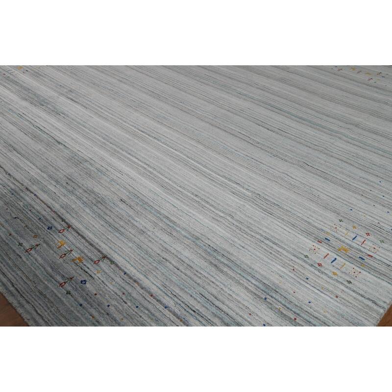 Striped Tribal Gabbeh Oriental Square Rug Handmade Wool Carpet - 9'9" x 9'8"