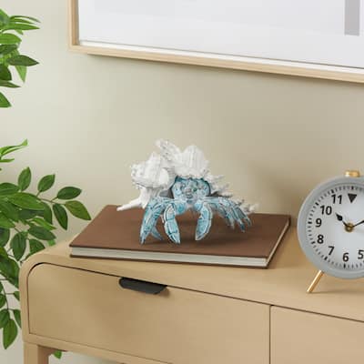 Blue or Red Polystone Textured Crab Decorative Sculpture with White Shell