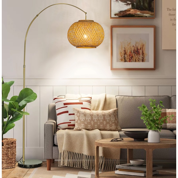 1 Light 75 Arc Floor Lamp with Hand woven Bamboo Shade On Sale Bed Bath Beyond 37213827