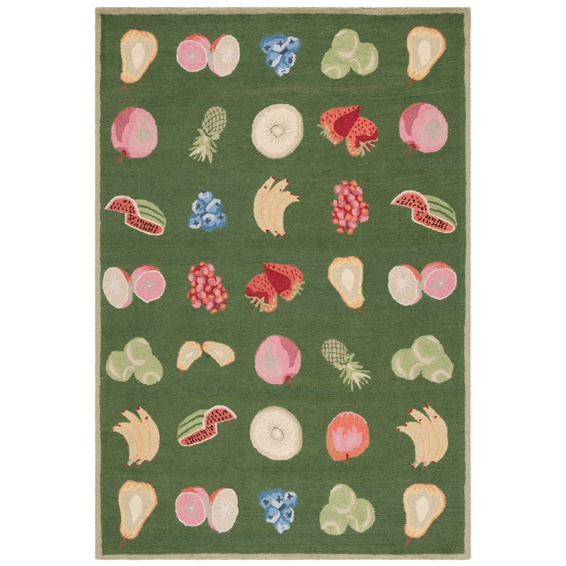 SAFAVIEH Handmade Chelsea Sefkije French Country Fruit Wool Rug - 6' x 9' - Hunter Green