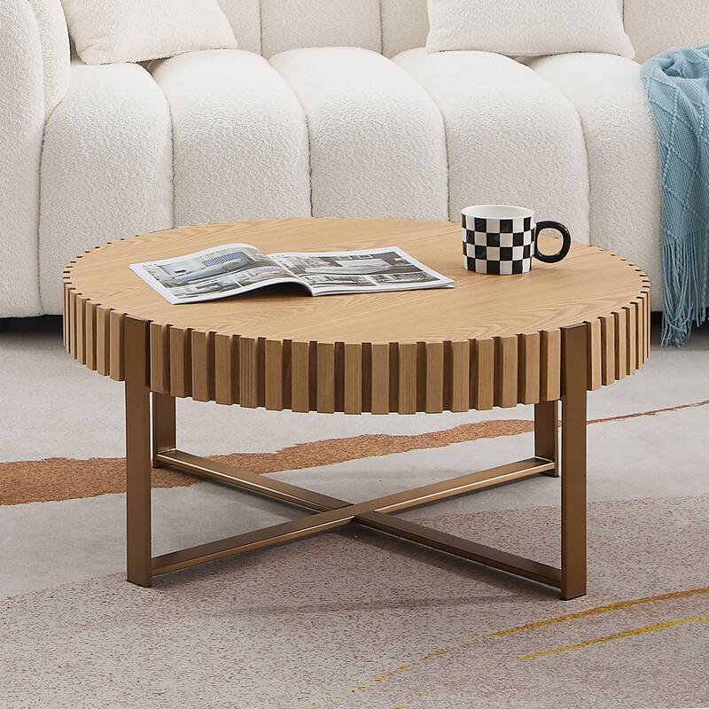 Modern Handcraft Drum Coffee Table 31.5 Inch Round Coffee Table