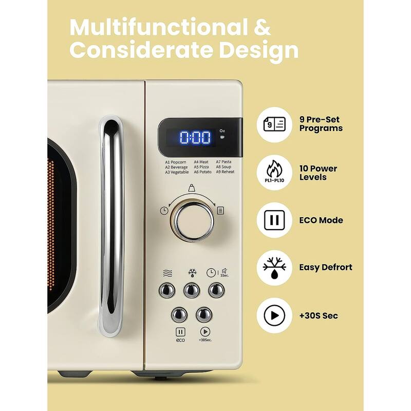 Retro Small Microwave Oven With Compact Size, 9 Preset Menus, Position