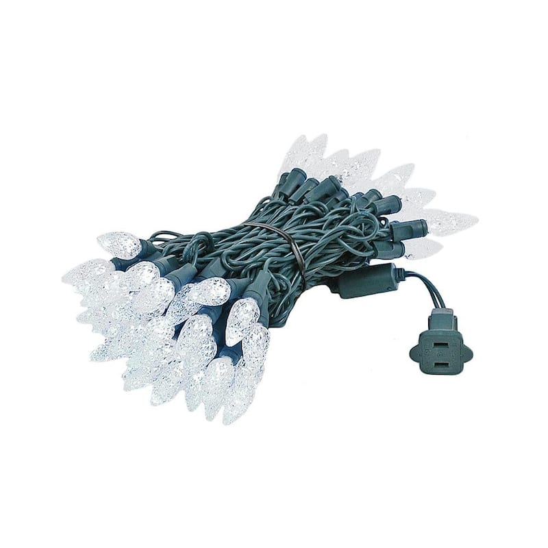 70 Light C6 True Twinkle LED Christmas Mini Light Set, Pure White, Green Wire, 24 Feet - String Lights - White