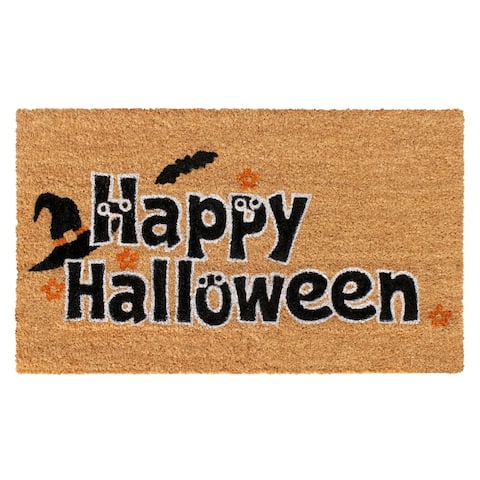 RugSmith Black Machine Tufted Happy Halloween Doormat, 18" x 30" - 18" x 30"