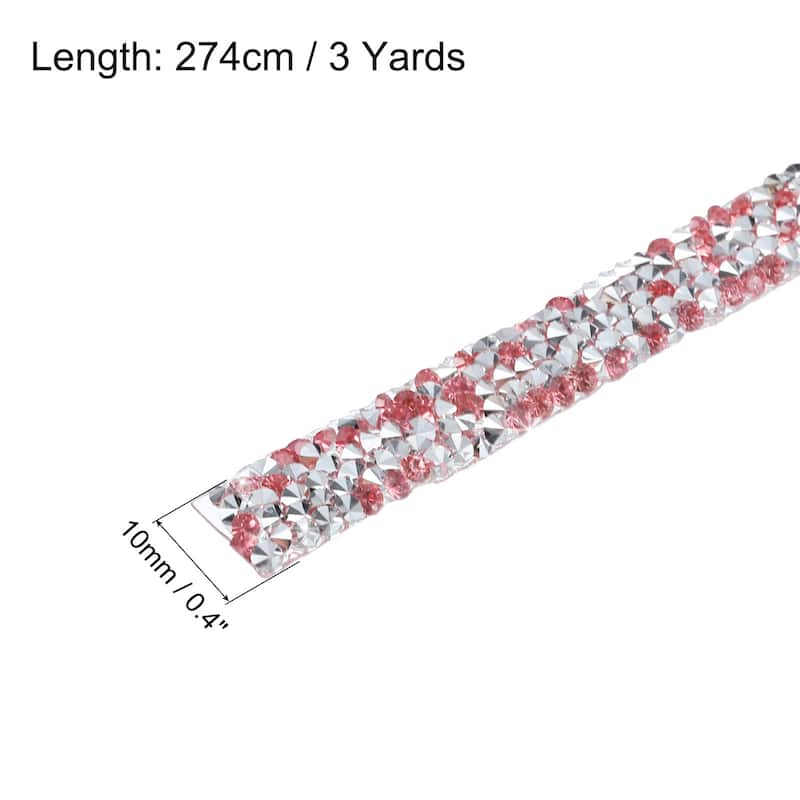 1 Pcs Resin Rhinestones Trim 3 Yards Self Adhesive Diamond Ribbons - Pink - 0.4 inch