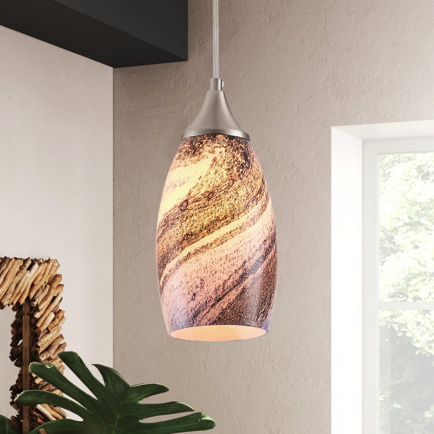 Modern Handblown Marble Art Glass Pendant Light Brushed Nickel Finished with Adjustable Cord On Sale Bed Bath Beyond 37429672