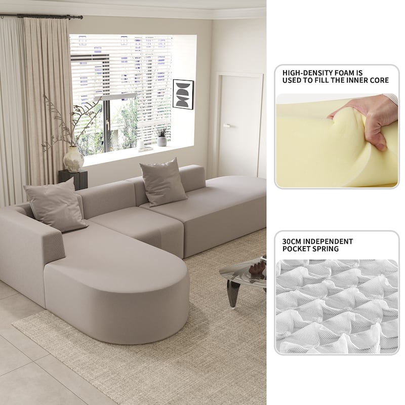 L Shaped Modular Sectional Sofa with Movable Ottoman, Corduroy Boneless Cloud Couch, Full-Compressed Deep Seat Sofa