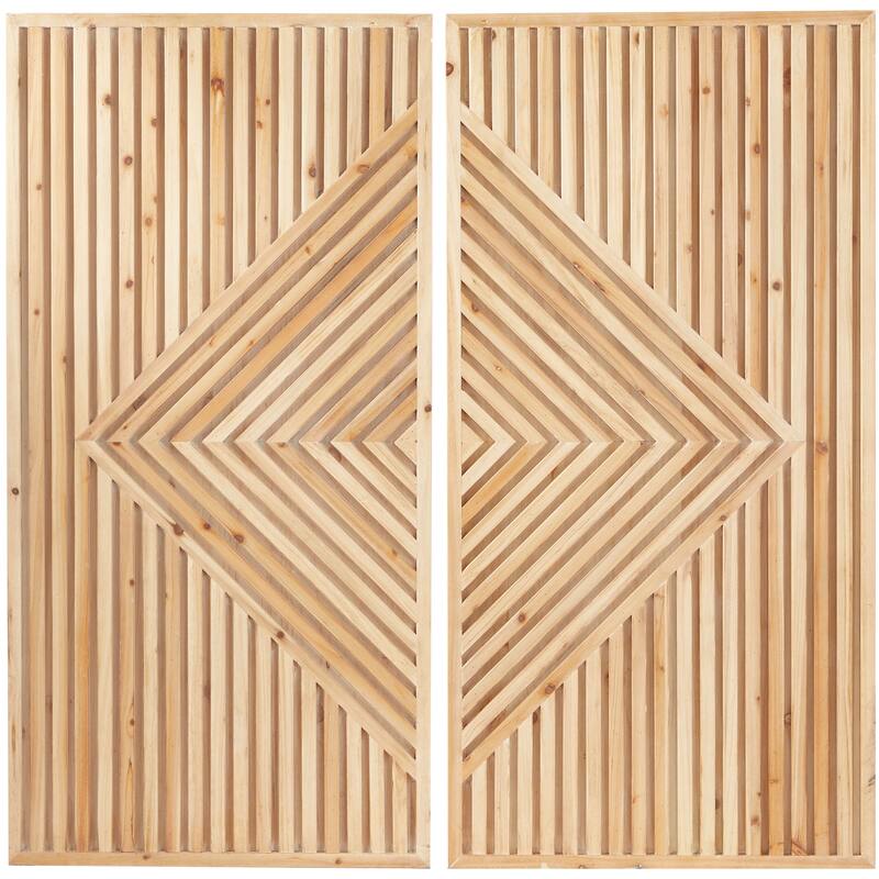 Brown Wood Carved Geometric Home Wall Decor (Set of 2)