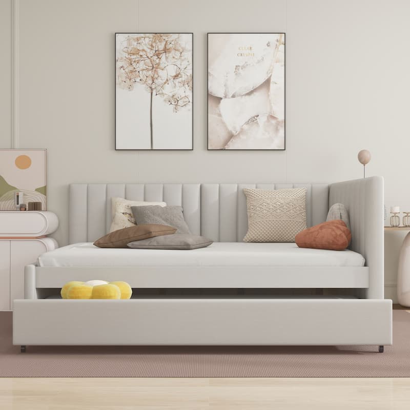 Upholstered sofa bed with trundle - Beige