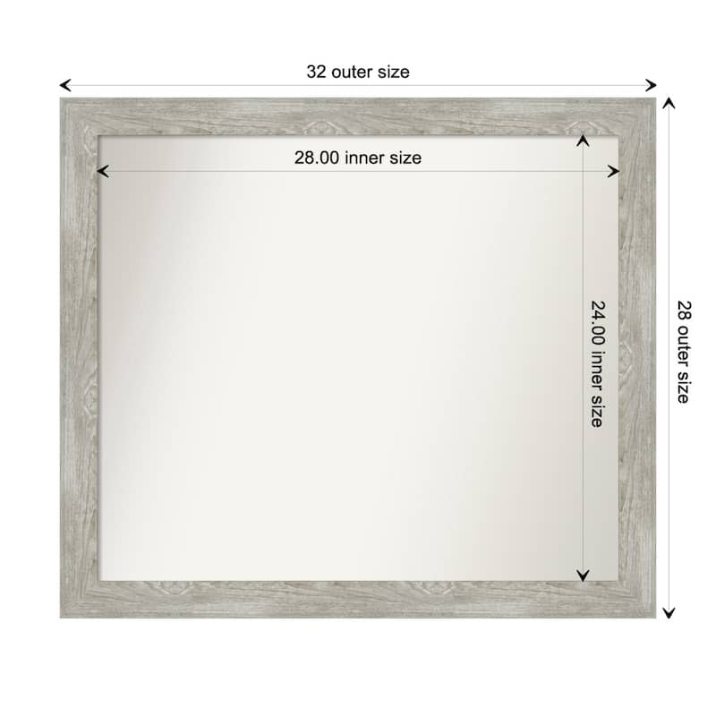 Dove Greywash Narrow Framed Non-Beveled Custom Wall Mirror, Bathroom Vanity Mirror - Outer Size: 31.5 x 27.5