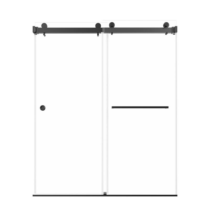 72" x 59" Frameless Double Sliding Shower Door, 8mm Easy-Clean Tempered Glass, 304 Stainless Hardware, Reversible - Matte Black