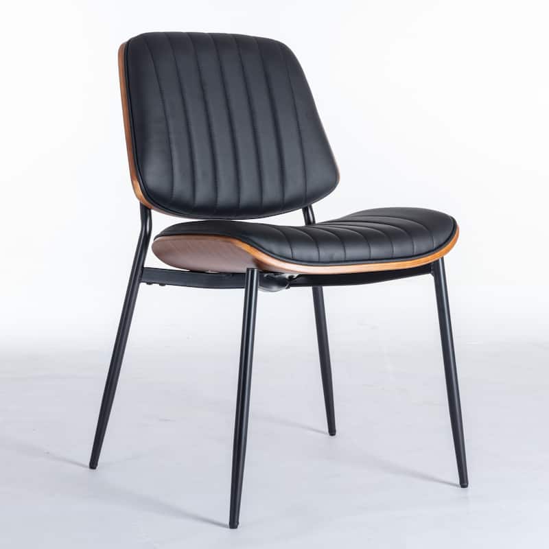 A&A Furniture Modern Retro Faux Leather Chair with Walnut Bentwood Back