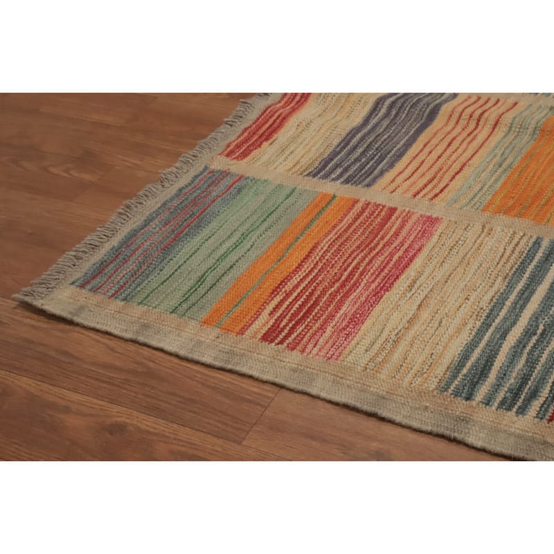 Hand Woven Oriental 100% Wool Carpet Southwestern Modern Multi-Colored Kilim Area Rug - 7' 10'' X 5' 4''
