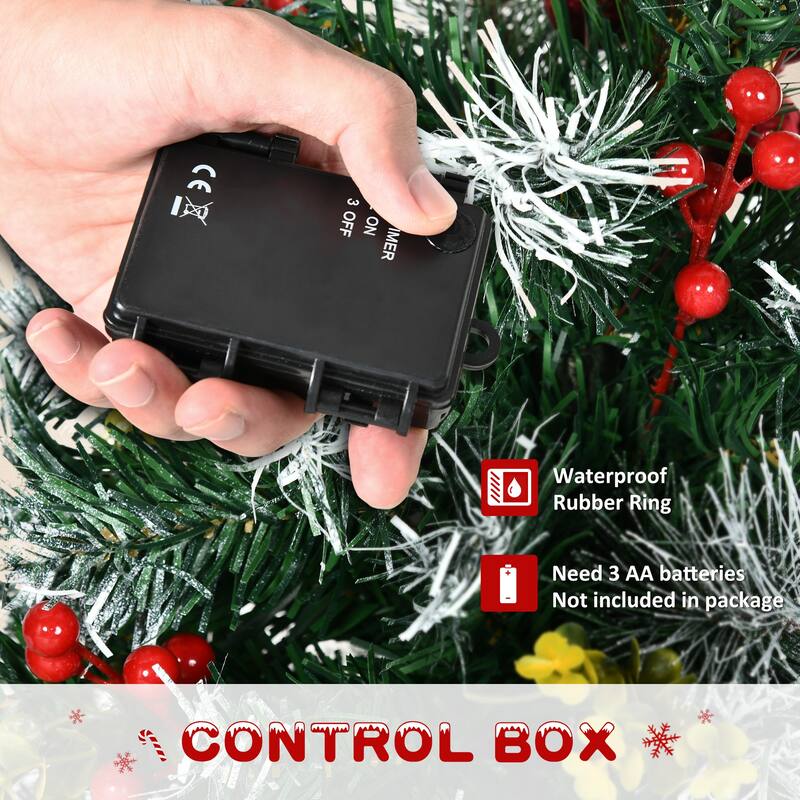 Pre Lit Artificial Christmas Trees with Snow Tips Pine Cones Berries and Ornaments Warm White LED Lights 8 Modes