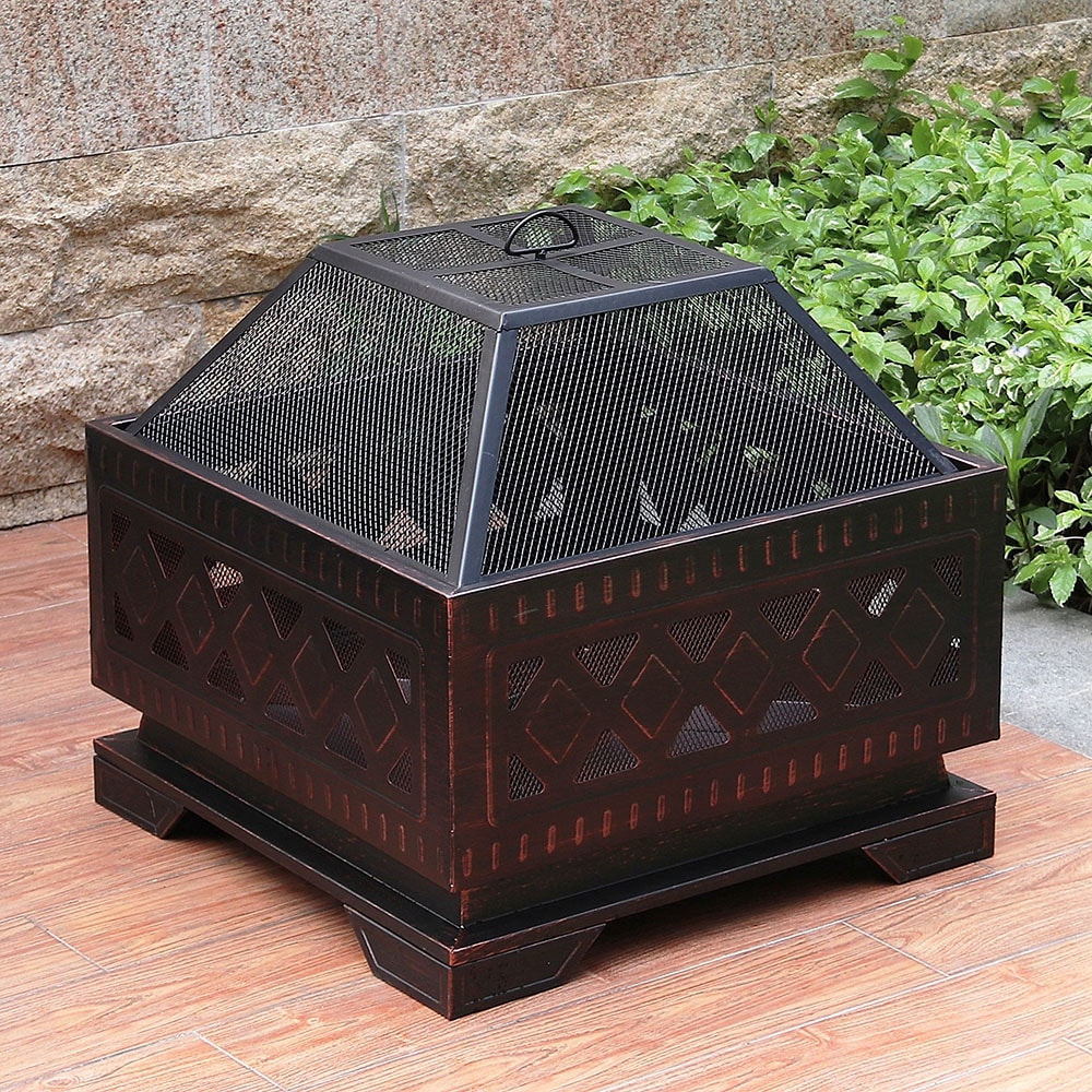 Chaffrey 25-inch Square Copper Finish Fire Pit with Spark Screen