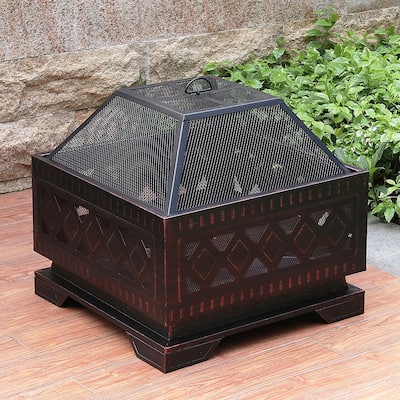 Chaffrey 25-inch Square Copper Finish Fire Pit with Spark Screen - Bed ...
