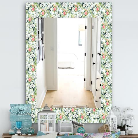 Designart 'Green Flowers 10' Traditional Mirror - Vanity Mirror