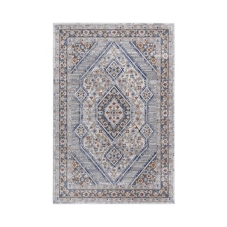 LOOM & LUXE Collection 2X3 Ivory/Blue/Striped Non-Shedding Area Rug - 36" D x 24" W x 0.35" H