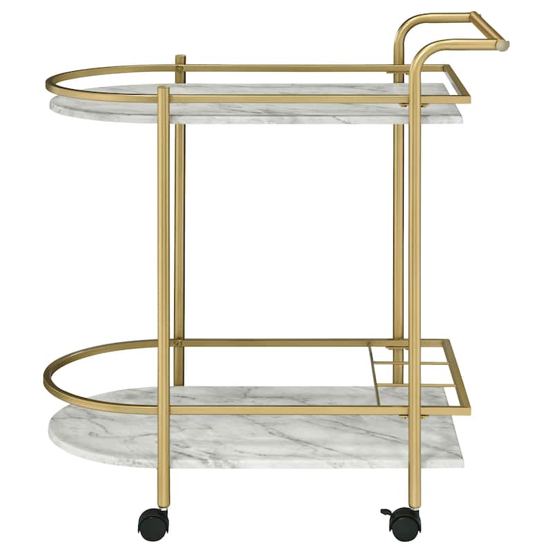 Desiree 2-tier Faux Marble Shelf Metal Bar Cart