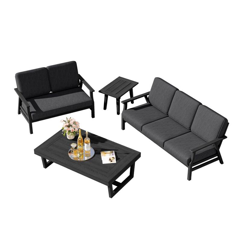 Teak Outdoor Seating Set with Daybed & Tables.