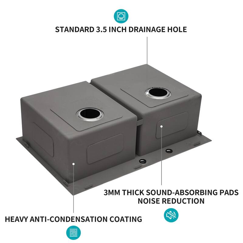 Double Bowl (50/50) Drop in Kitchen Sink 16 Gauge with Two 10" Deep Basin