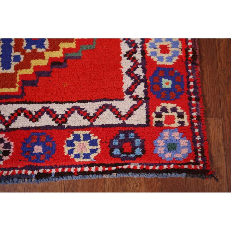 Red Geometric Anatolian Turkish Runner Rug Handmade Silk Carpet - 2'9"x 12'11"