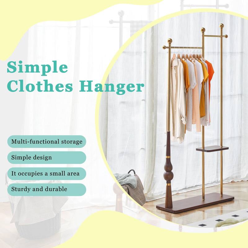 Industrial Coat Rack, Solid Wood and Stainless Steel Heavy Duty Clothing Stand with 2 Layer Storage