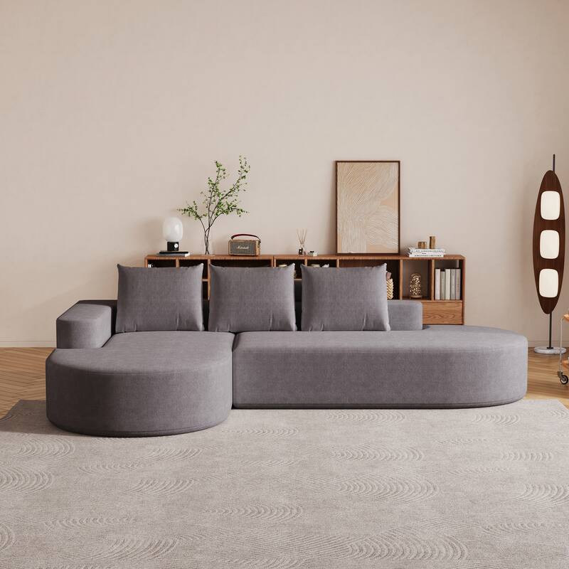 L Shaped Modular Curved Sectional Sofa, Chenille Upholstered 3 Seat Sofa, Corner Sofa with 3 Pillows for Living Room, Bedroom