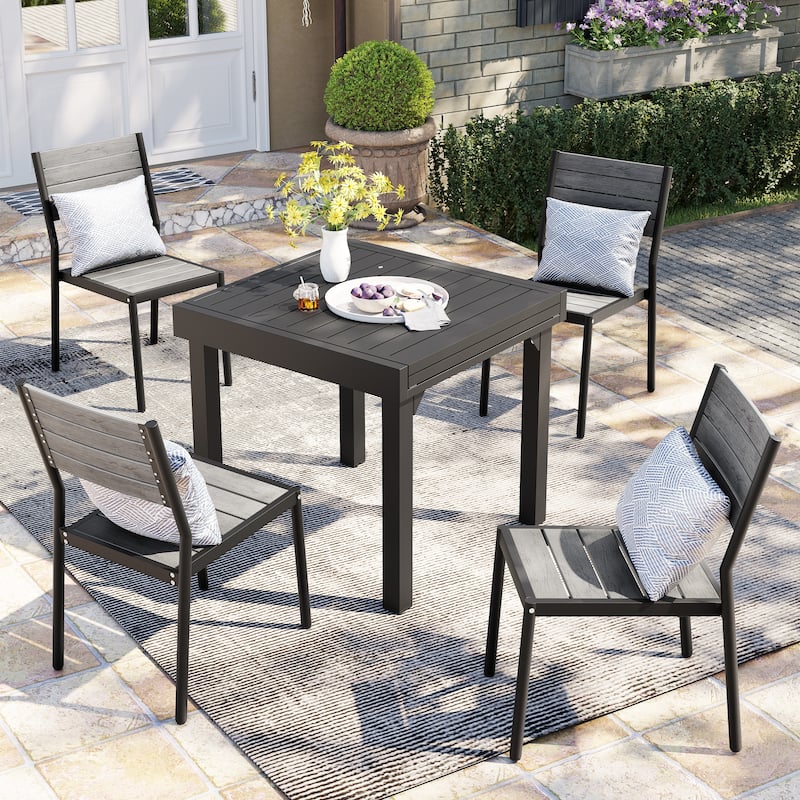 Pellebant Outdoor 3/5/7-piece Aluminum Dining Set Extendable Dining Table with Chairs - Black - Set of 5