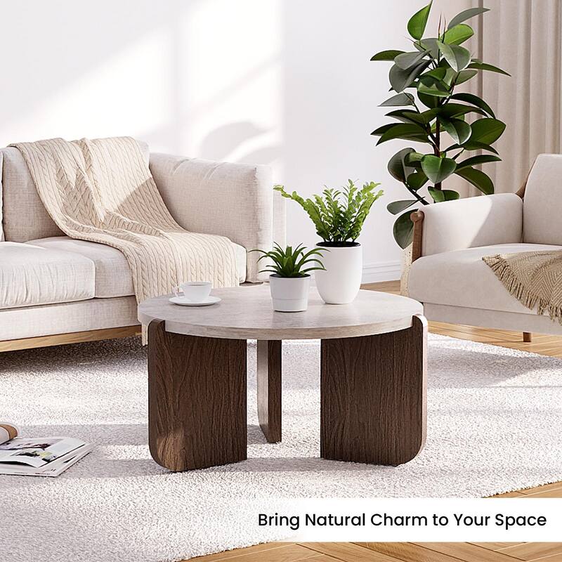 SUNBURY Modern Coffee Table with Walnut Wood Legs