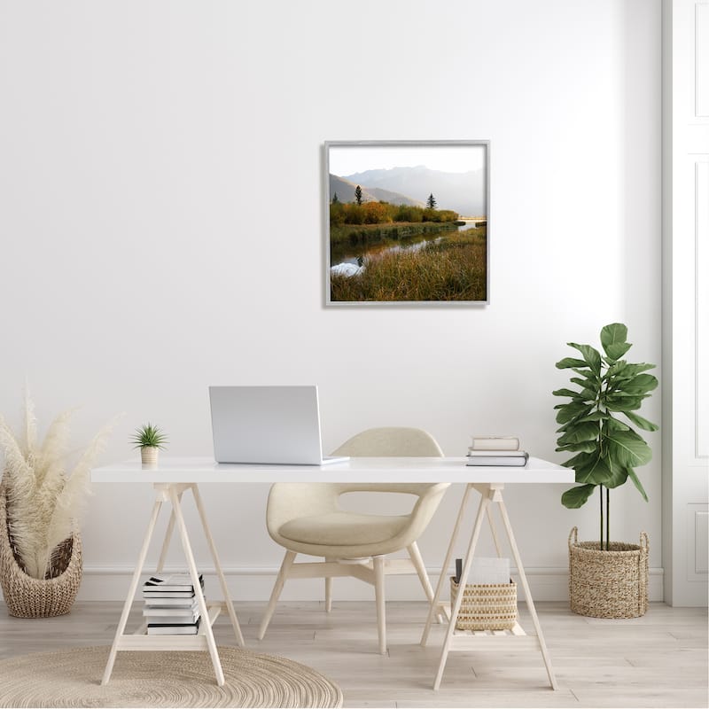 Stupell Soothing Grassy Bog Stream Mountains Landscape Framed Wall Art - Green