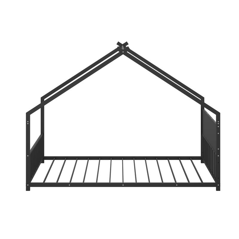 Twin Size Canopy House Bed with LED Lights, Metal Frame for Kids & Teens, No Box Spring Needed (Black)