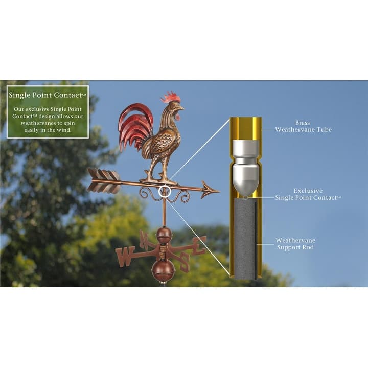 Bantam Red Rooster Weathervane - Pure Copper Hand Finished Multi-Color Patina by Good Directions