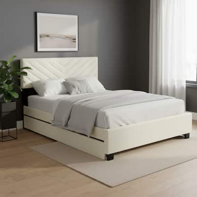 HomeRoots Beige Tufted Upholstered Queen Bed Frame With Trundle And Drawers