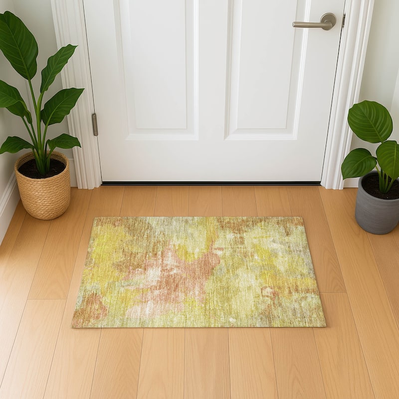 Premium Washable Super Soft Abstract Brushstrokes Mayfield Rug - Aloe - 1'8" x 2'6"