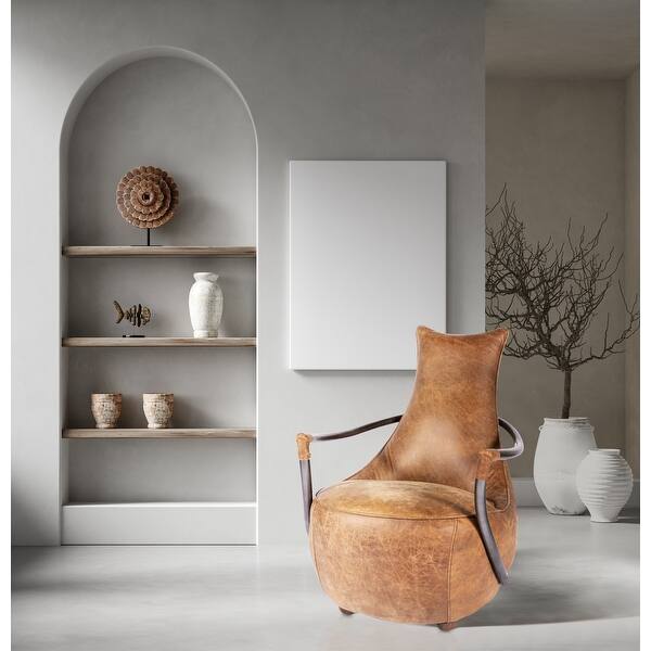 Aurelle Home Pilot Rustic Brown Topgrain Leather Accent Chair