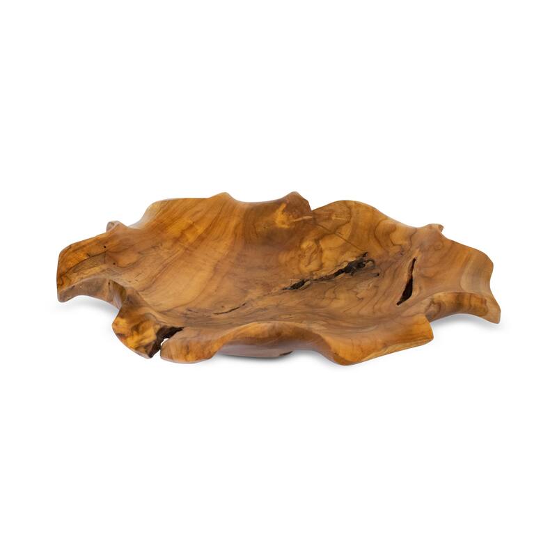 20" Solid Wood Decorative Fruit Bowl - Hand Carved Rustic Serving Tray, Natural Wood Centerpiece - 20" diameter x 3" tall