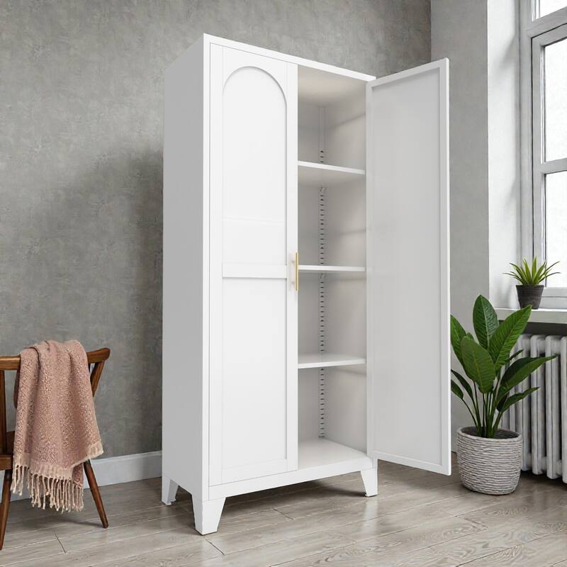 61'' Metal Storage Cabinet with Shapely Doors, Adjustable Shelves, Tall Steel Organizer for Bedroom, Living Room or Office