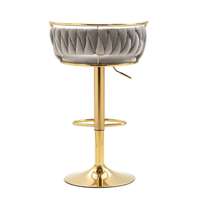 4 Set Velvet Adjustable Swivel Bar Stools With Backs
