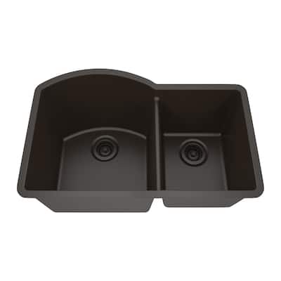 32 Inch Lexicon Platinum Quartz Composite Drop-in Undermount Double Bowl Galaxy Mocha Kitchen Sink LP-7030-M-SO