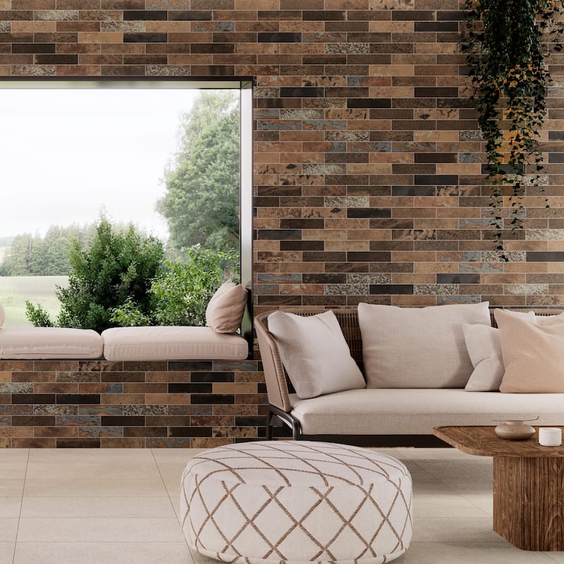 Merola Tile Maheno Brick Mix 2-3/8" x 9-3/4" Porcelain Floor and Wall Tile - Case (34 Tiles)
